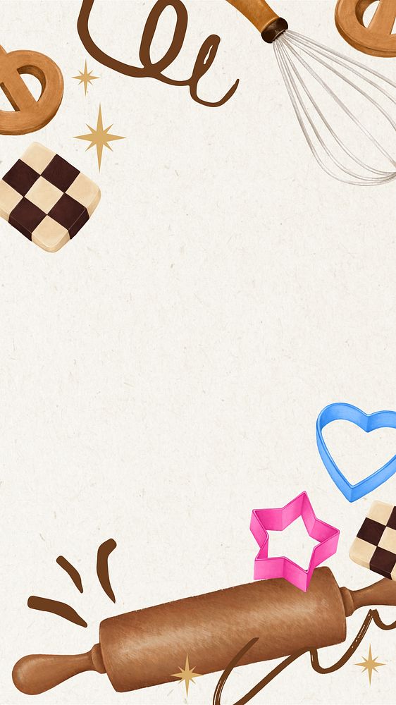 Baker aesthetic phone wallpaper, cute cookie illustration