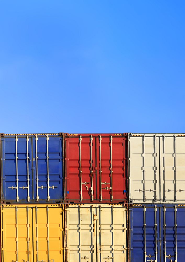 Colorful shipping containers, industry image with copy space