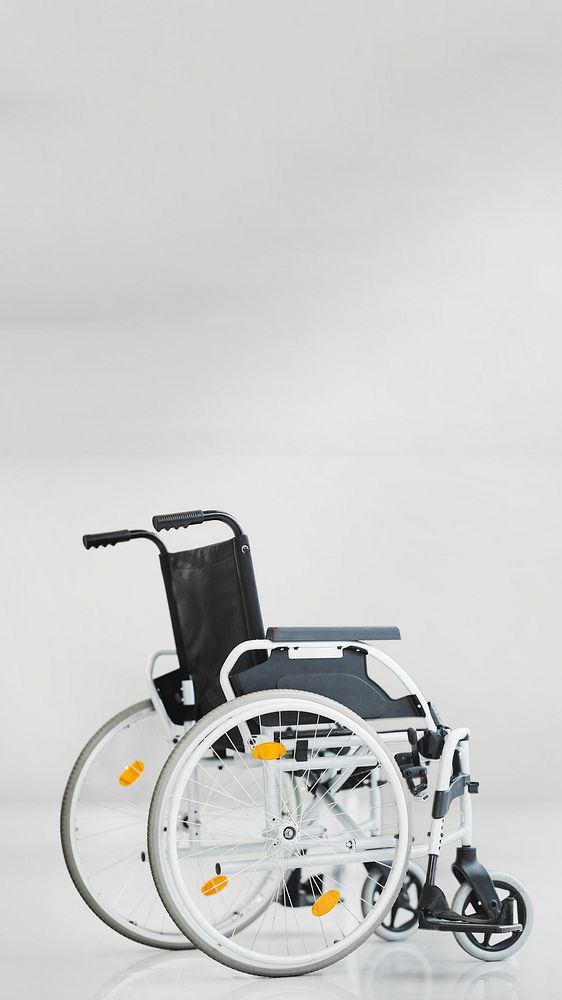 Empty wheelchair, hospital image with copy space