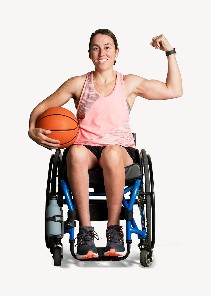 Disabled woman basketball isolated image on white
