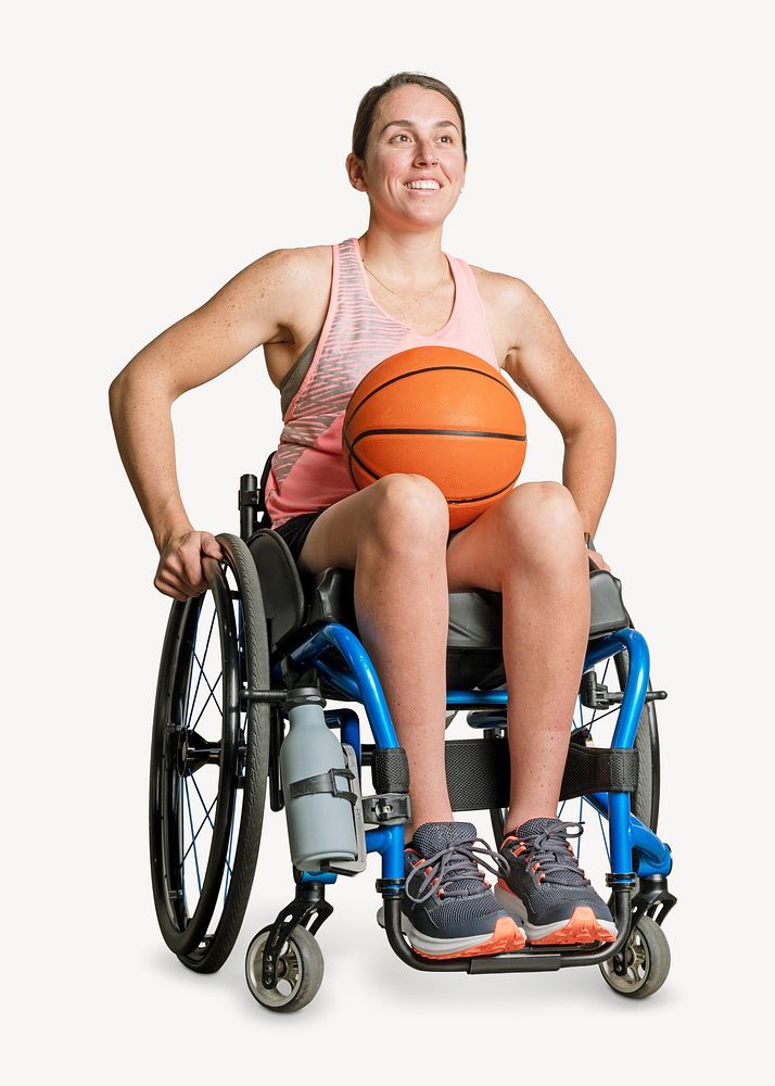 Disabled woman basketball isolated image on white