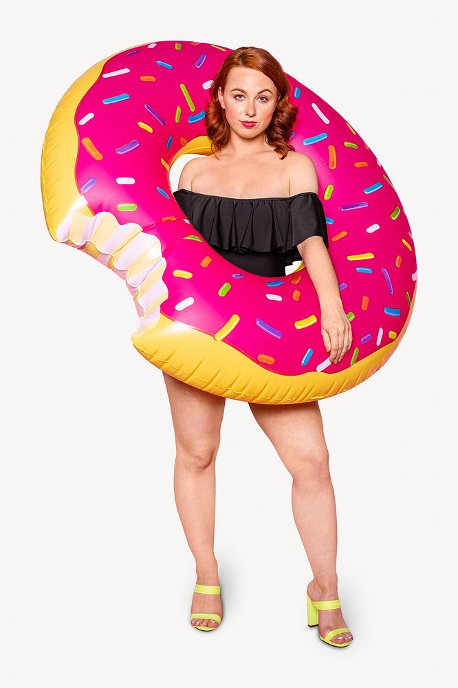 Woman inflatable donut ring isolated image on white