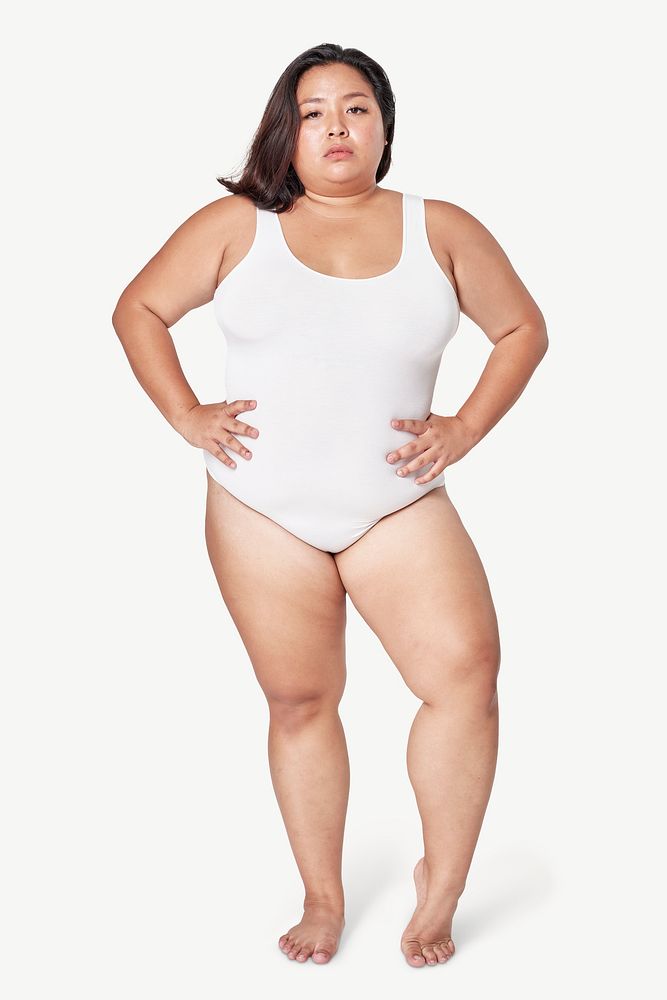Curvy Asian woman swimwear isolated