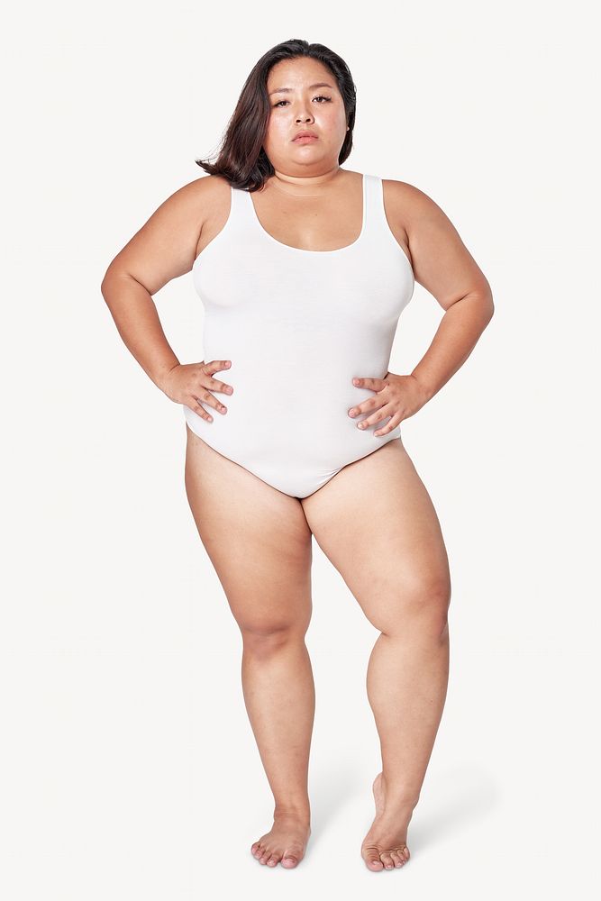Curvy Asian woman swimwear isolated image on white