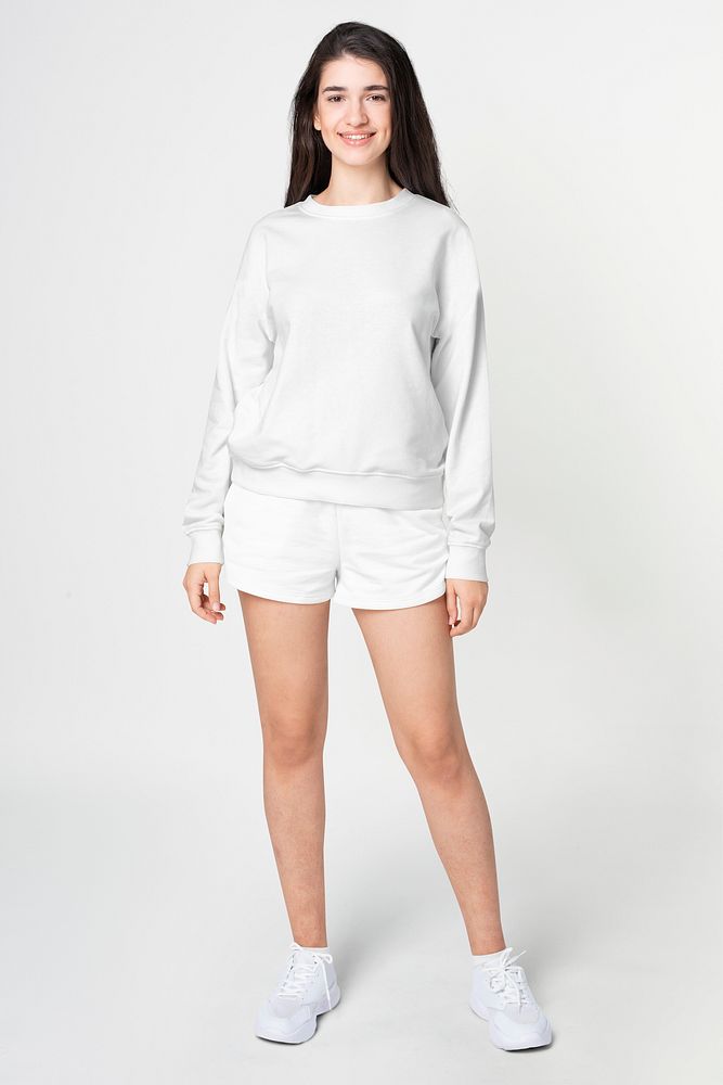 Sweater mockup psd with shorts women&rsquo;s casual apparel full body
