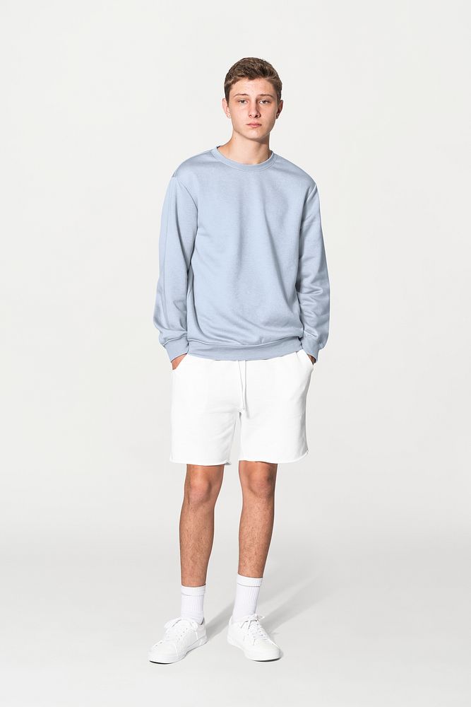 Basic blue sweater psd mockup for streetwear apparel shoot