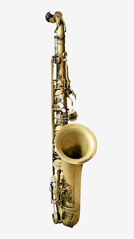 Brass saxophone, isolated object on white
