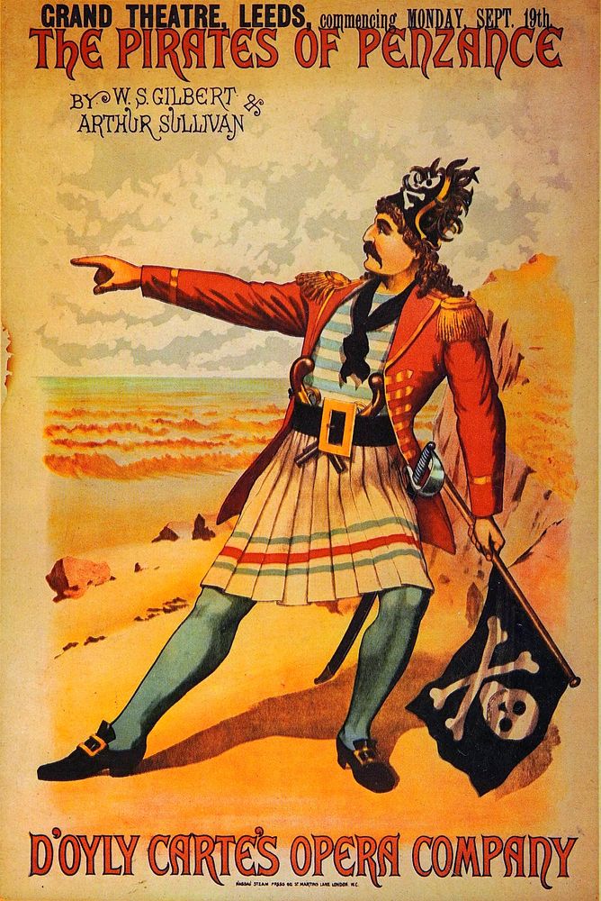 A poster for the D'Oyly Carte Opera Company's production of The Pirates of Penzance in LEeds