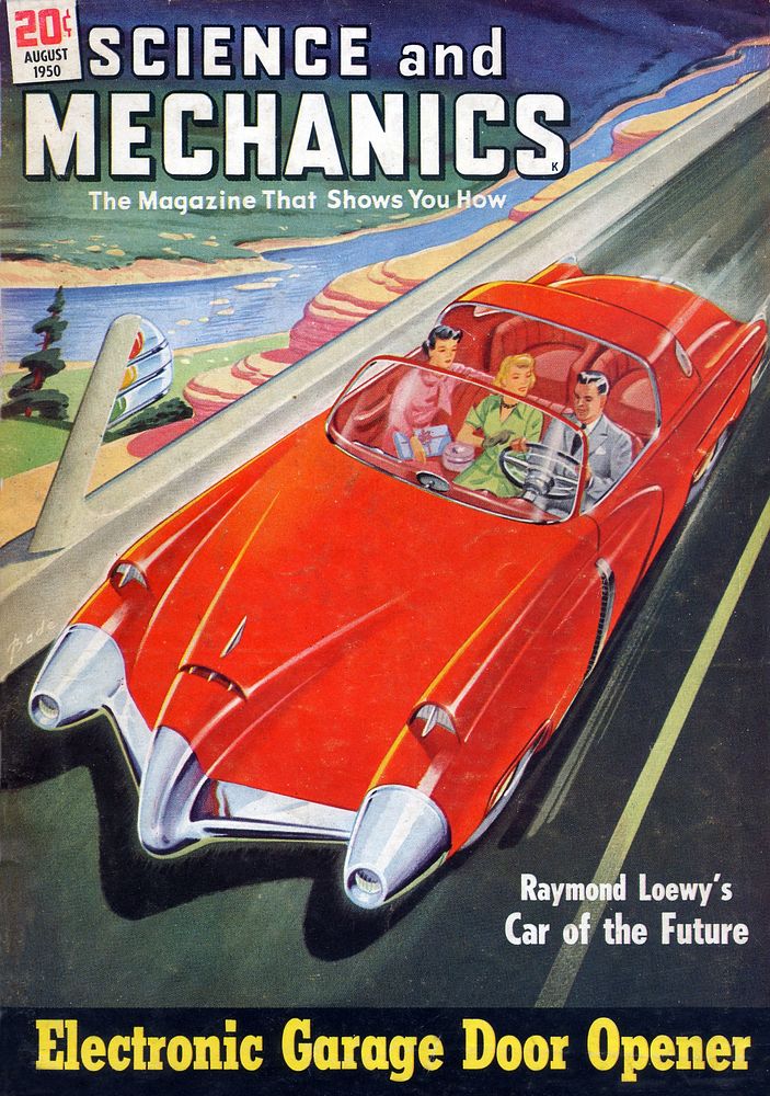 "Car of the Future" as conceived by Studebaker's Director of Styling, Raymond Loewy, in the August 1950 issue of Science and…