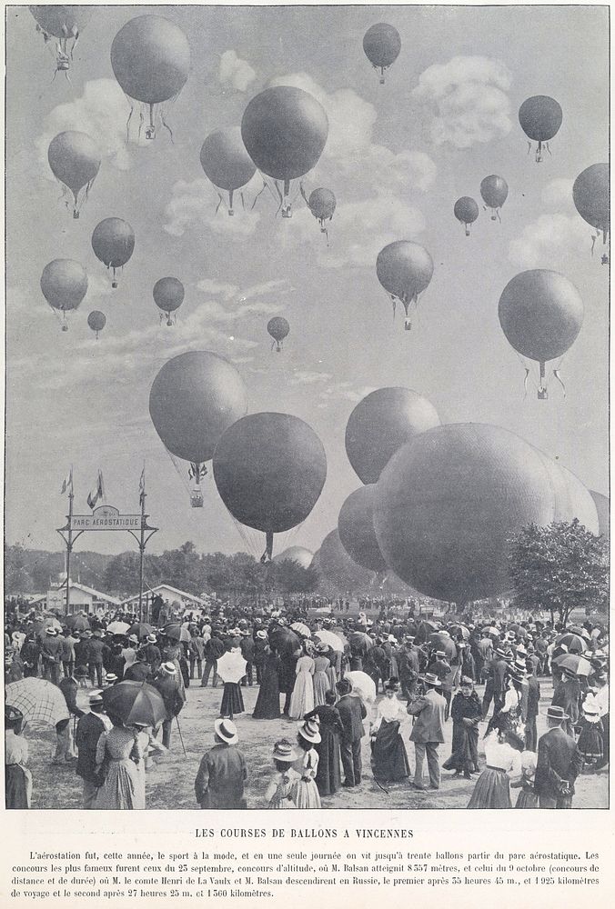 Hot air balloon races at the 1900 Paris World Fair. These events would take place in Vincennes, in the outskirts of Paris.…