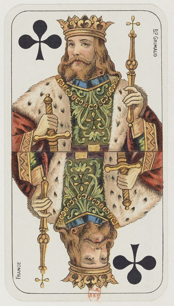 French tarot deck, "Tarot nouveau" style, B. P. Grimaud editor, France, 1898: king of clubs