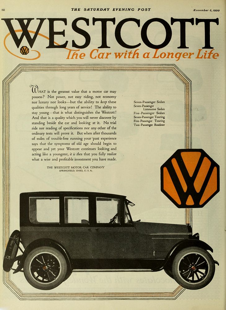 Westcott - The Car with a Longer Life, 1920Identifier: saturdayeveningp1933unse (find matches)Title: The Saturday evening…