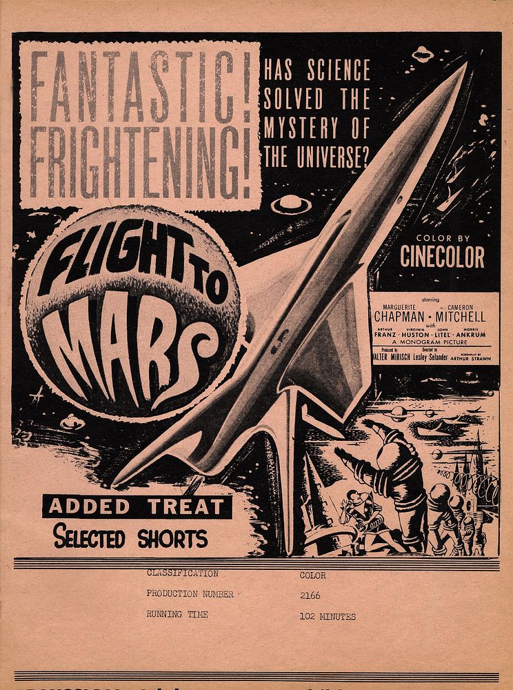Classification poster for the film Flight to Mars (1951), from the Alberta Ministry of Labour fonds, Amusements division…