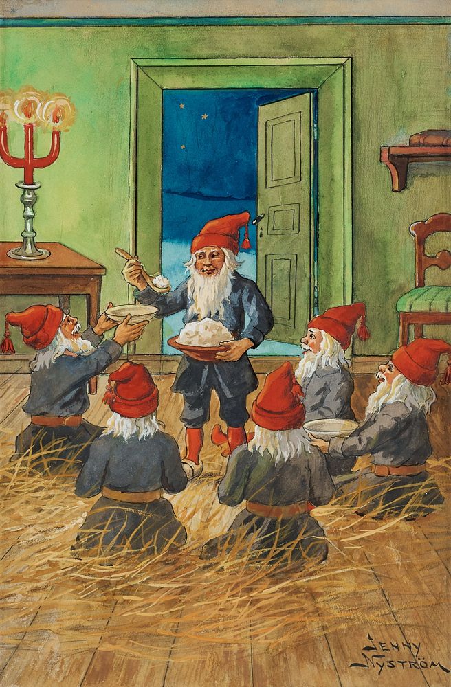 Christmas card by Jenny Nyström (1854-1946), Watercolor 26 x 17.5 cm