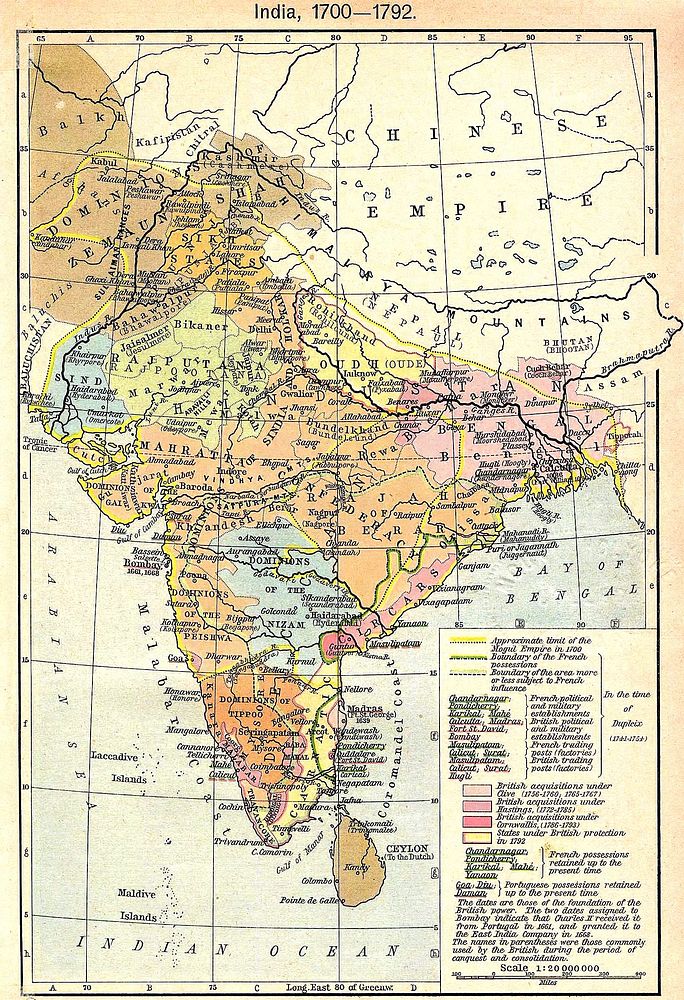 A map of India during 1700–1793 AD