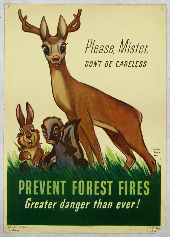 1943; When Walt Disney's Bambi came out in 1942, Disney gave the USDA/National Forest Service rights to use Bambi's image in…