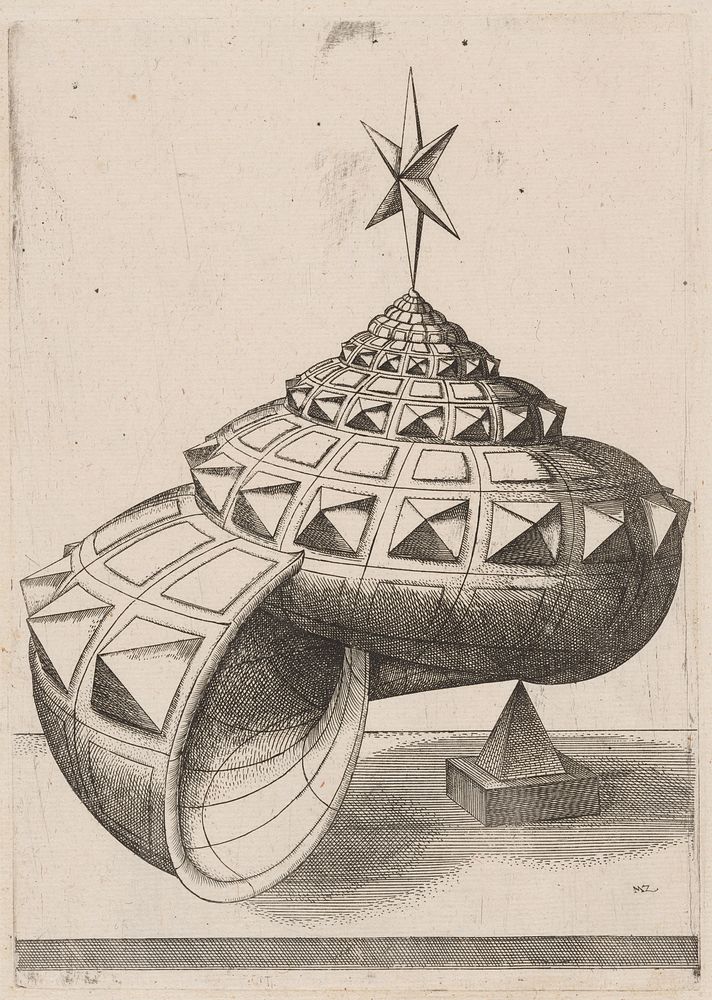 Mathis Zündt, after Hans Lencker, A Perspective of a Faceted Snail Shell Balanced on a Pyramid, 1567, NGA 164734