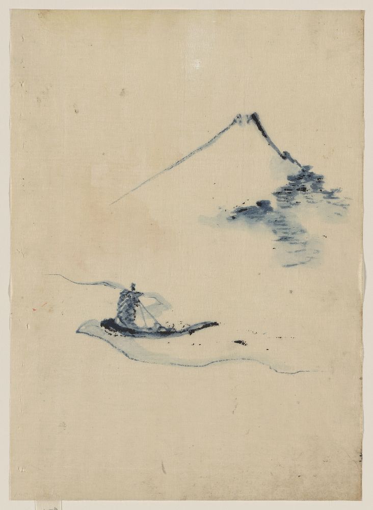 Katsushika Hokusai's A Person in a Small Boat on a River with Mount Fuji in the Background by Katsushika Hokusai