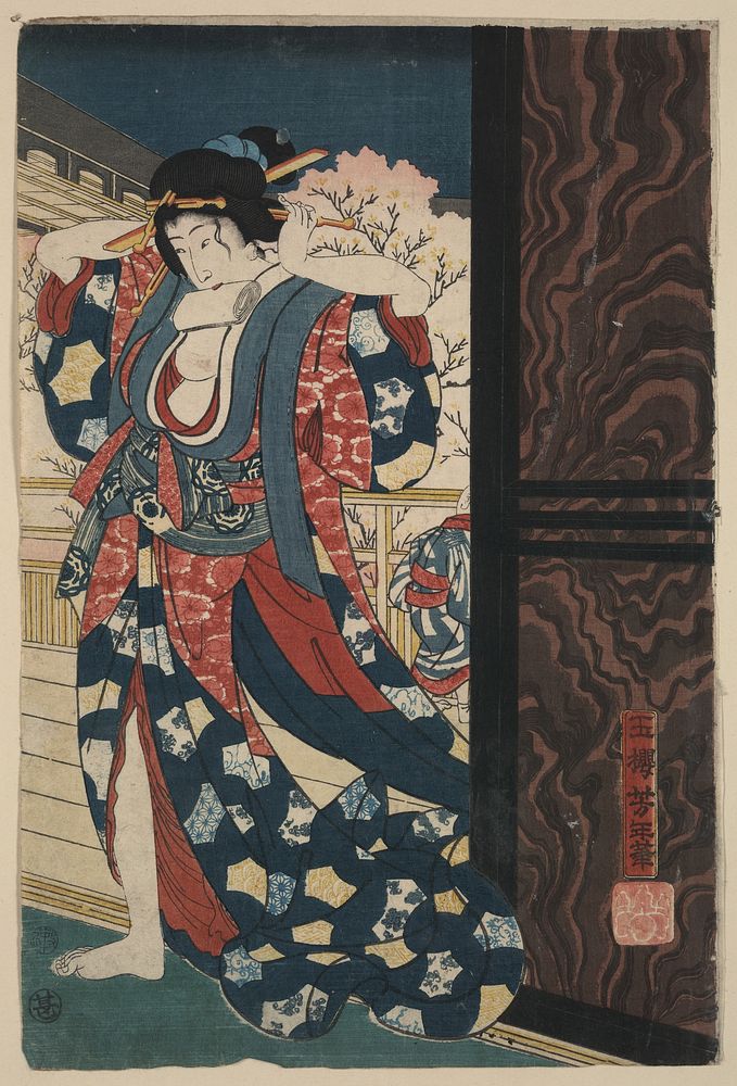Mage o naosu yūjo (1860) by Taiso Yoshitoshi