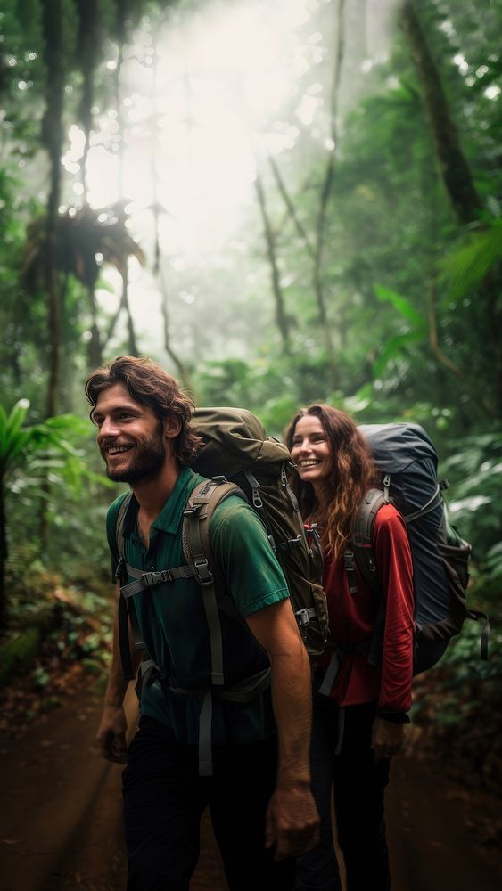 couple of backpackers adventure in a jungle.  