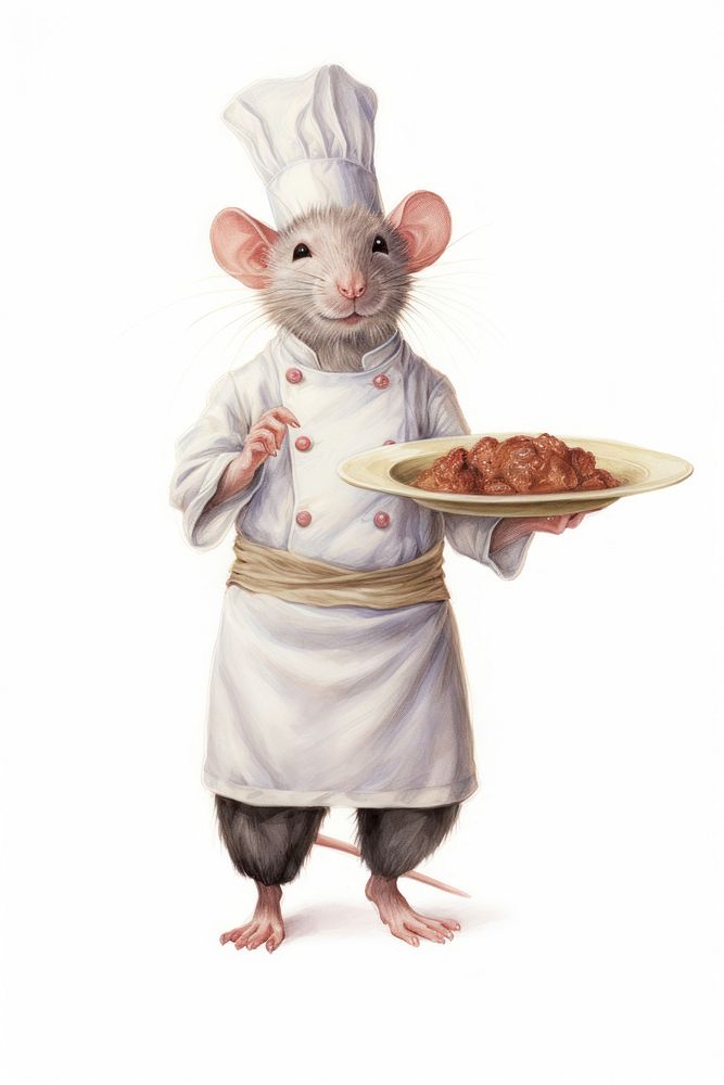 Little rat cooking holding chef white background. AI generated Image by rawpixel.