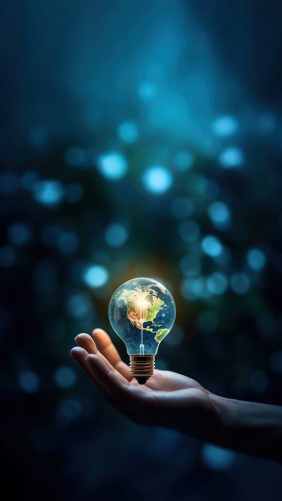 close-up remix photo of hand holding a light bulb with the earth inside. AI generated Image by rawpixel. 