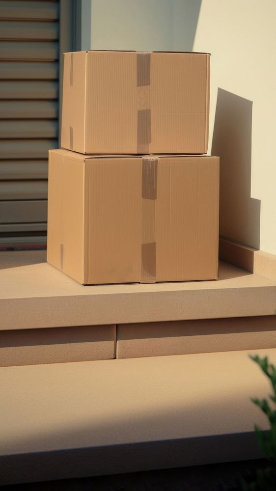 close up two boxes standing outside the door. AI generated Image by rawpixel. 