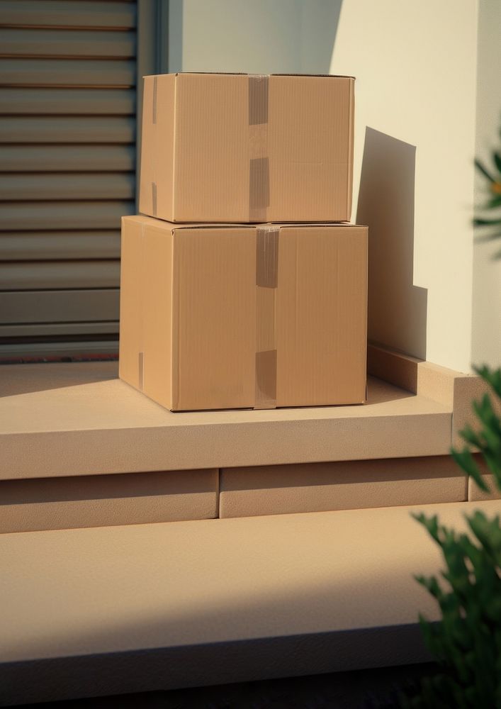 close up two boxes standing outside the door. AI generated Image by rawpixel. 