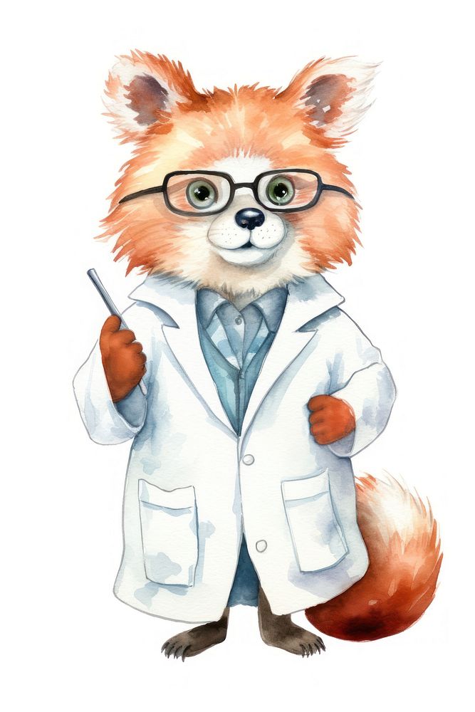 Red panda holding science tool portrait cartoon glasses. AI generated Image by rawpixel.