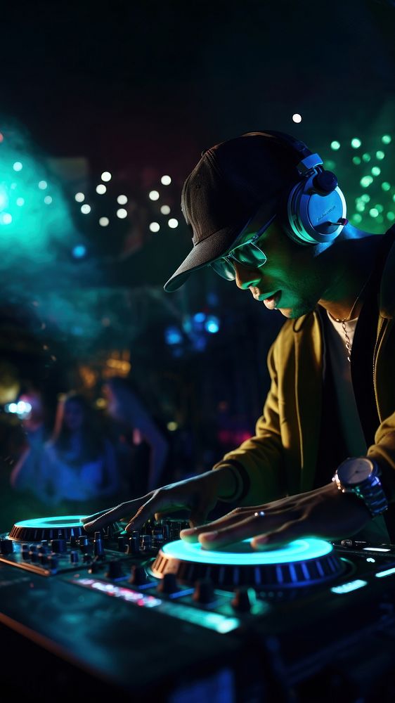 a photo of dj hand putting the music in a club. AI generated Image by rawpixel. 