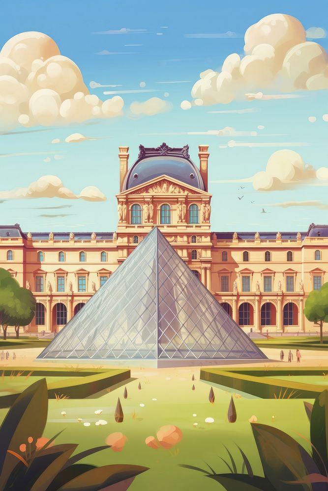 Louvre Museum architecture building landmark. AI generated Image by rawpixel.