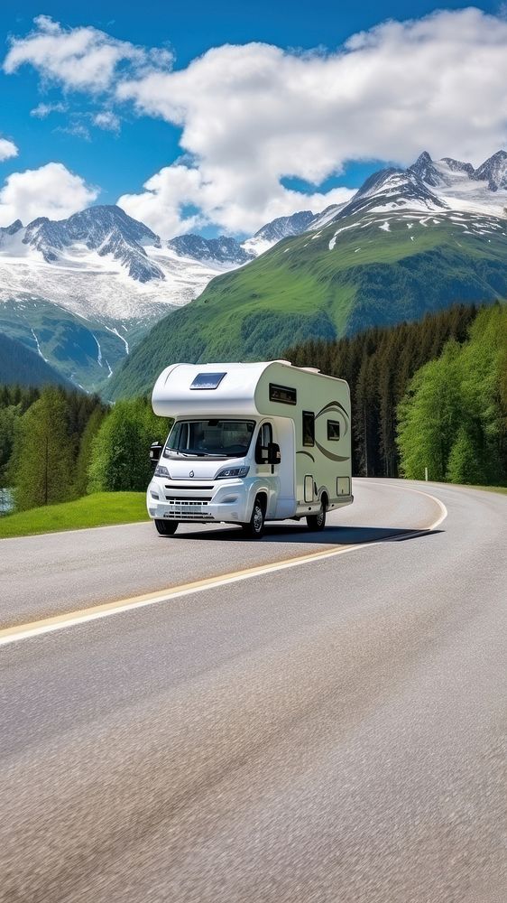 Motorhome camper van RV road trip. AI generated Image by rawpixel. 