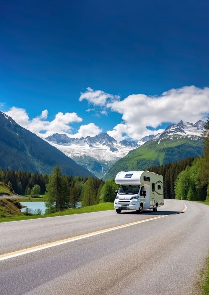 Motorhome camper van RV road trip. AI generated Image by rawpixel. 