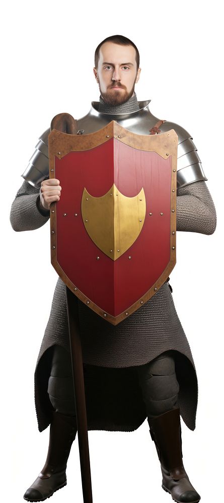 Medieval knight holding shield adult white background architecture. AI generated Image by rawpixel.