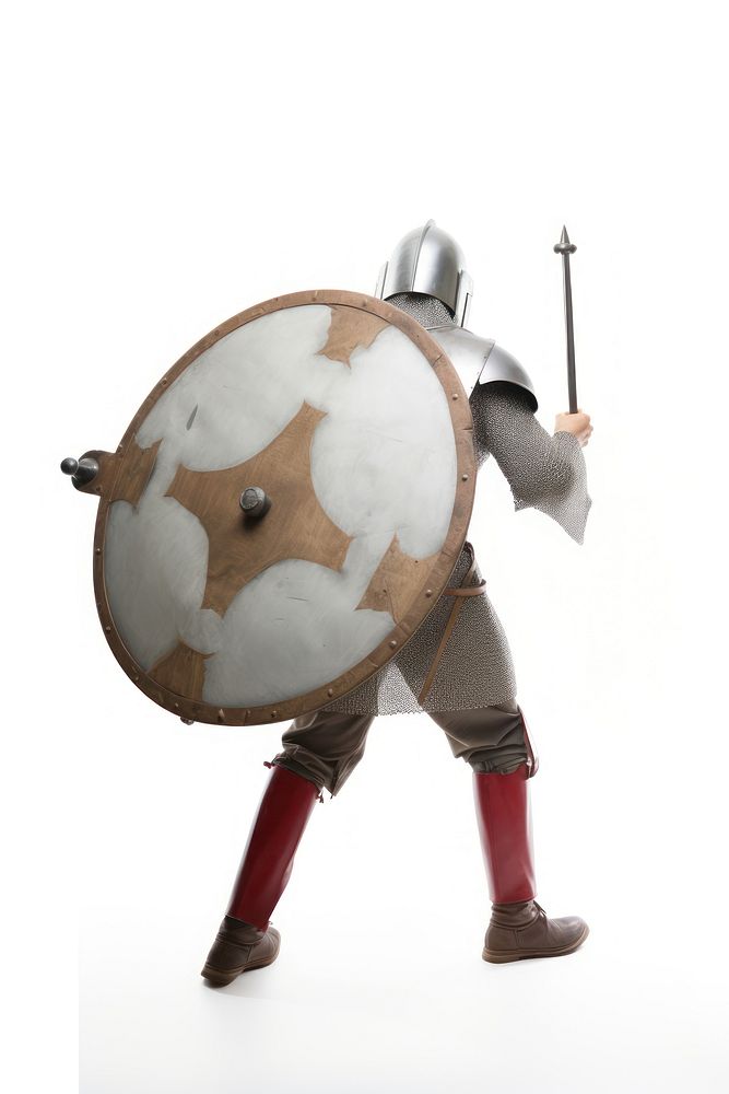 Medieval knight holding shield while fighting white background protection standing. AI generated Image by rawpixel.