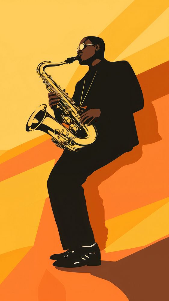 Aesthetic illustration of a black people playing saxophone.  