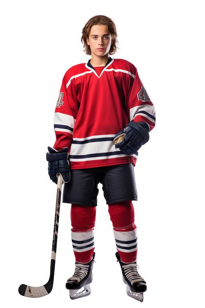 Hockey player sports white background competition. AI generated Image by rawpixel.
