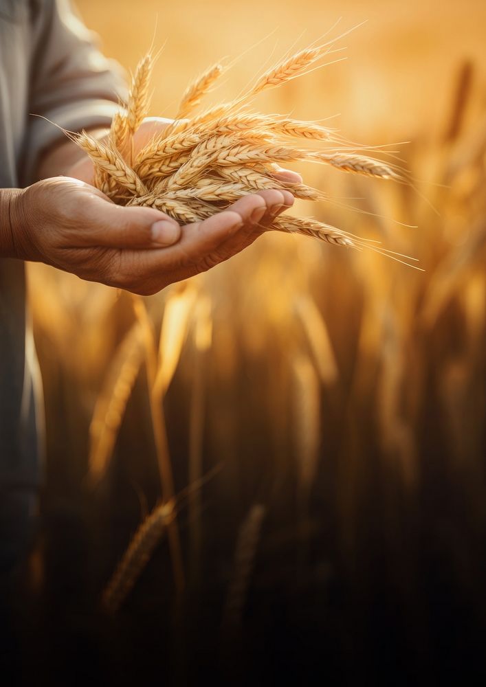 photo of a dusty farmer hand holding rice grain plant, agriculture background, copy space. AI generated Image by rawpixel.