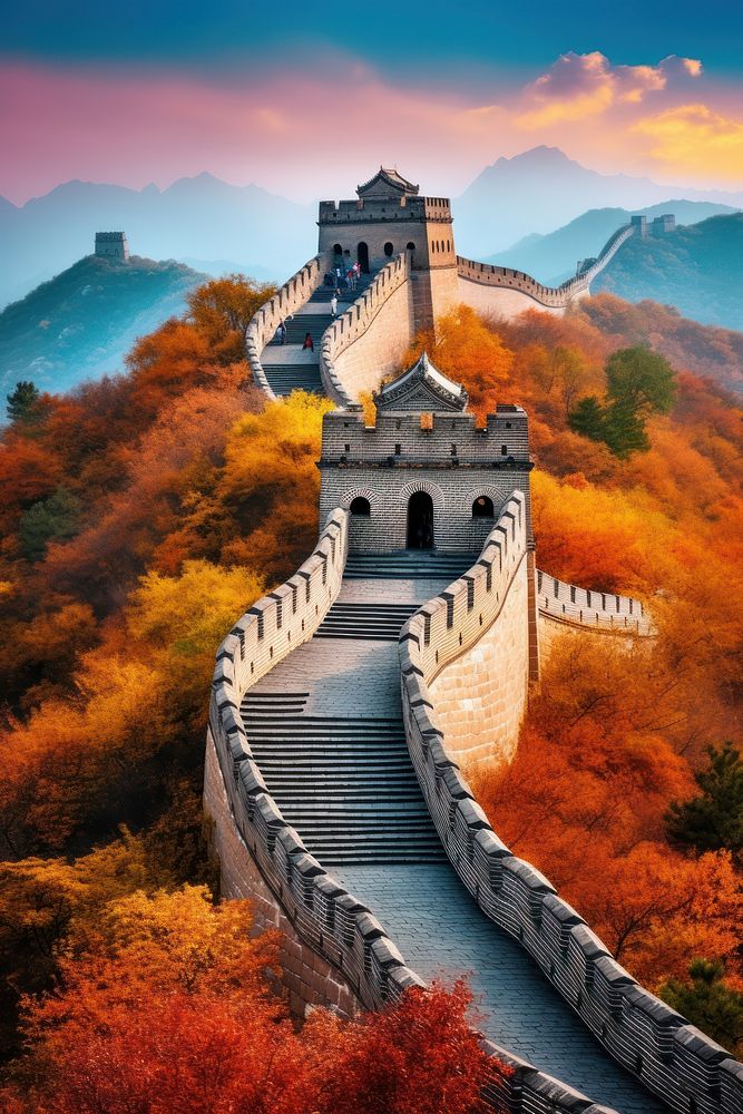 Landmark autumn wall transportation. AI generated Image by rawpixel.