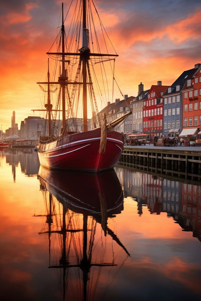 Nyhavn architecture watercraft cityscape. AI generated Image by rawpixel.