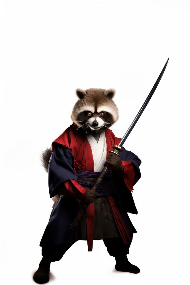 Tanuki samurai portrait costume sword. AI generated Image by rawpixel.