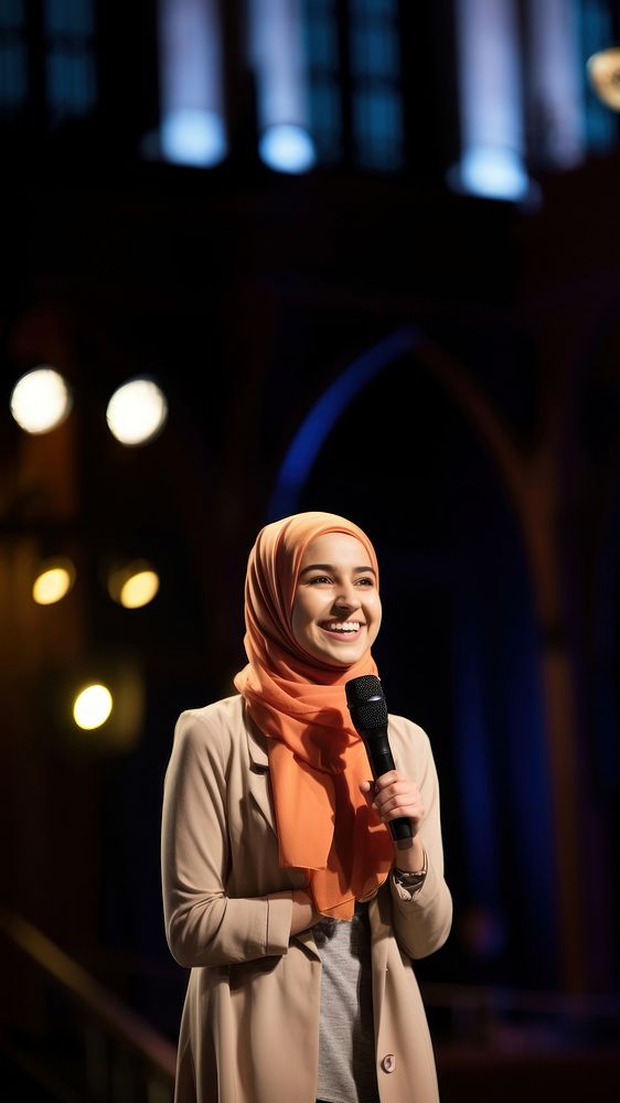 Muslim woman, public speaking. AI generated Image by rawpixel.