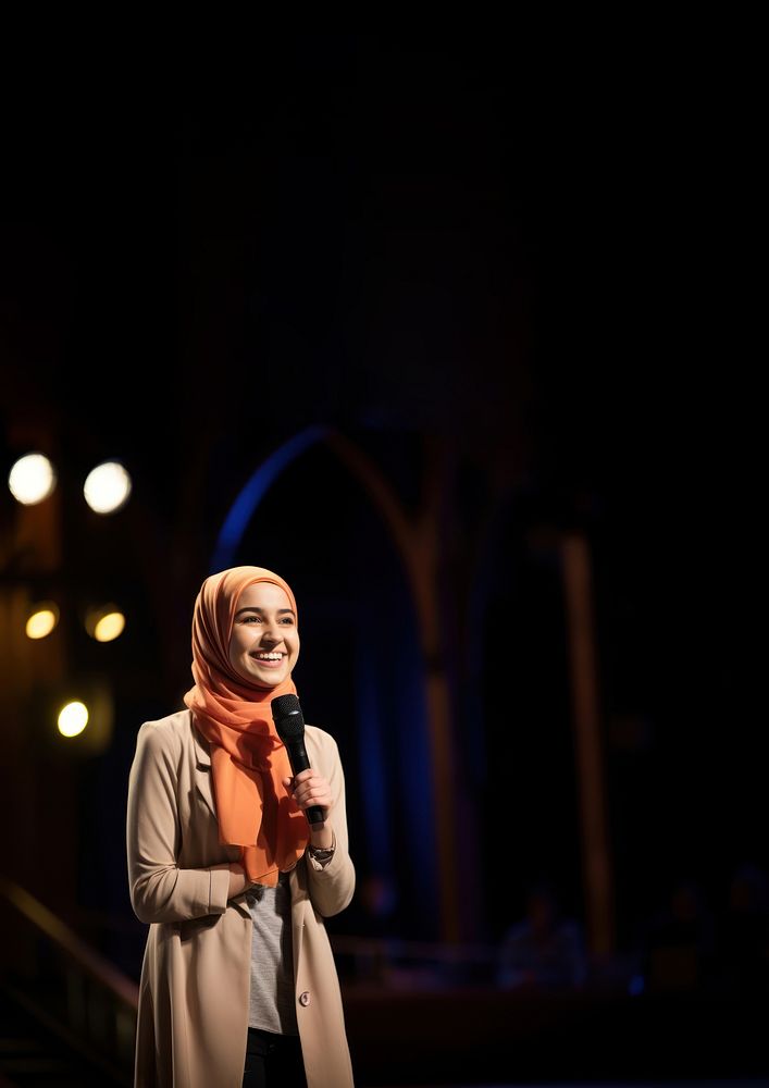 Muslim woman, public speaking. AI generated Image by rawpixel.