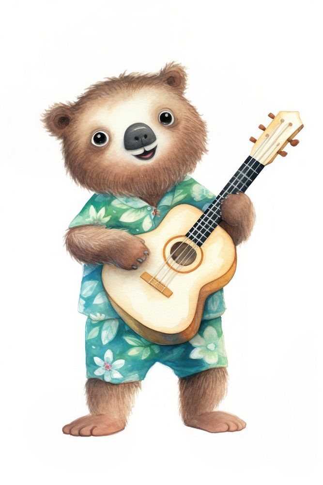 Sloth cartoon guitar animal. AI generated Image by rawpixel.