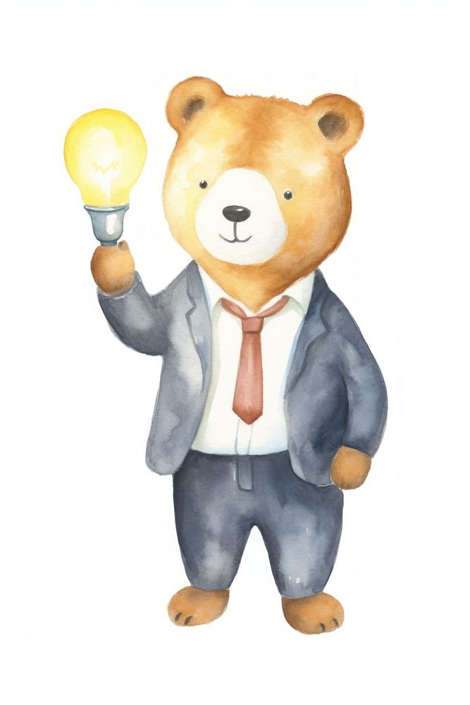 Bear holding cartoon light. AI generated Image by rawpixel.