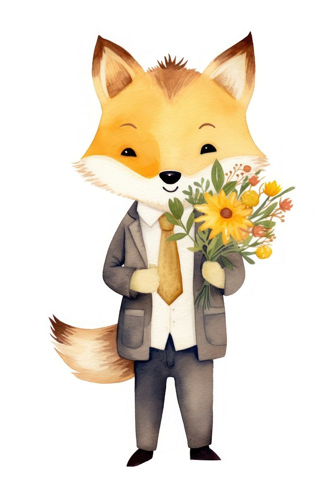 Fox cartoon flower mammal. AI generated Image by rawpixel.