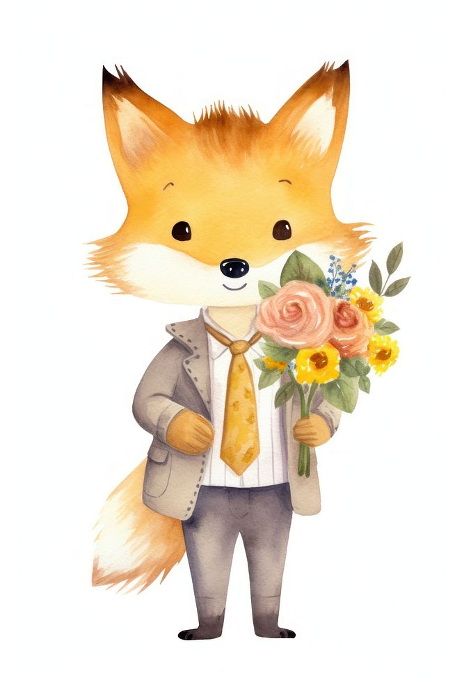 Fox cartoon flower plant. AI generated Image by rawpixel.