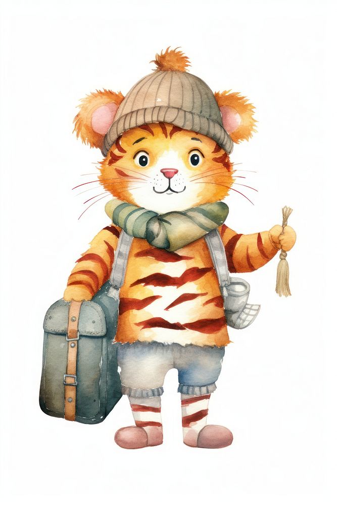 Tiger cartoon travel white background. AI generated Image by rawpixel.