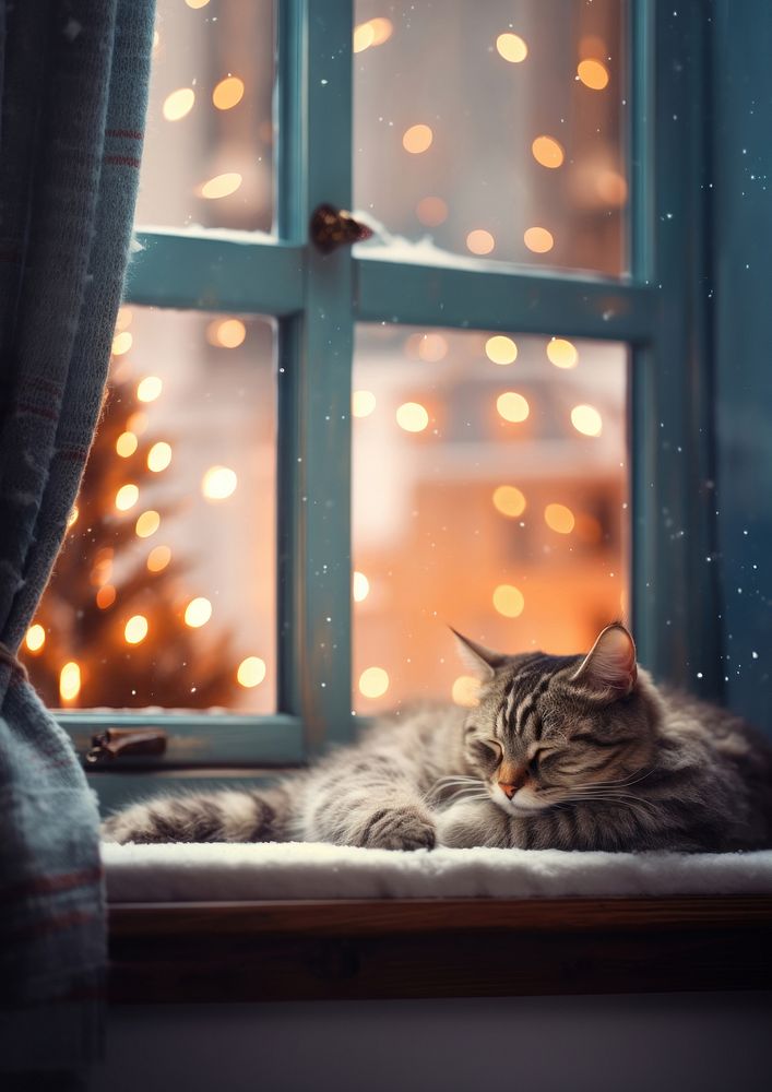 Sleeping cat during Christmas. 