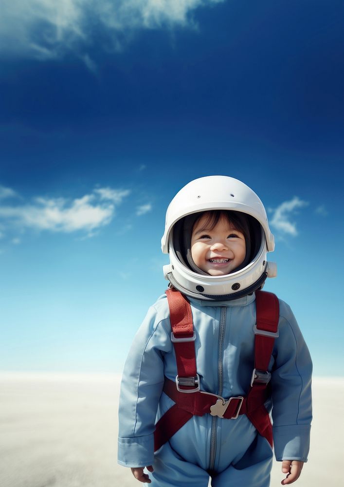 Astronaut smiling helmet child. 